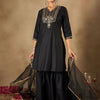 Dhiyona IE Women Ethnic Motifs Embroidered Regular Liva Kurta with Sharara & With Dupatta