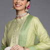 Indyancart VA Women's Green Embroidered Empire Kurta with Trousers & With Dupatta