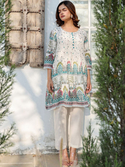 Dhiyona IE Floral Printed Pure Cotton Tunic With Trousers Co-Ords
