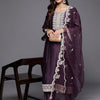 Indyancart IE Embroidered Round Neck Three-Quarter Sleeves Sequinned Kurta Set