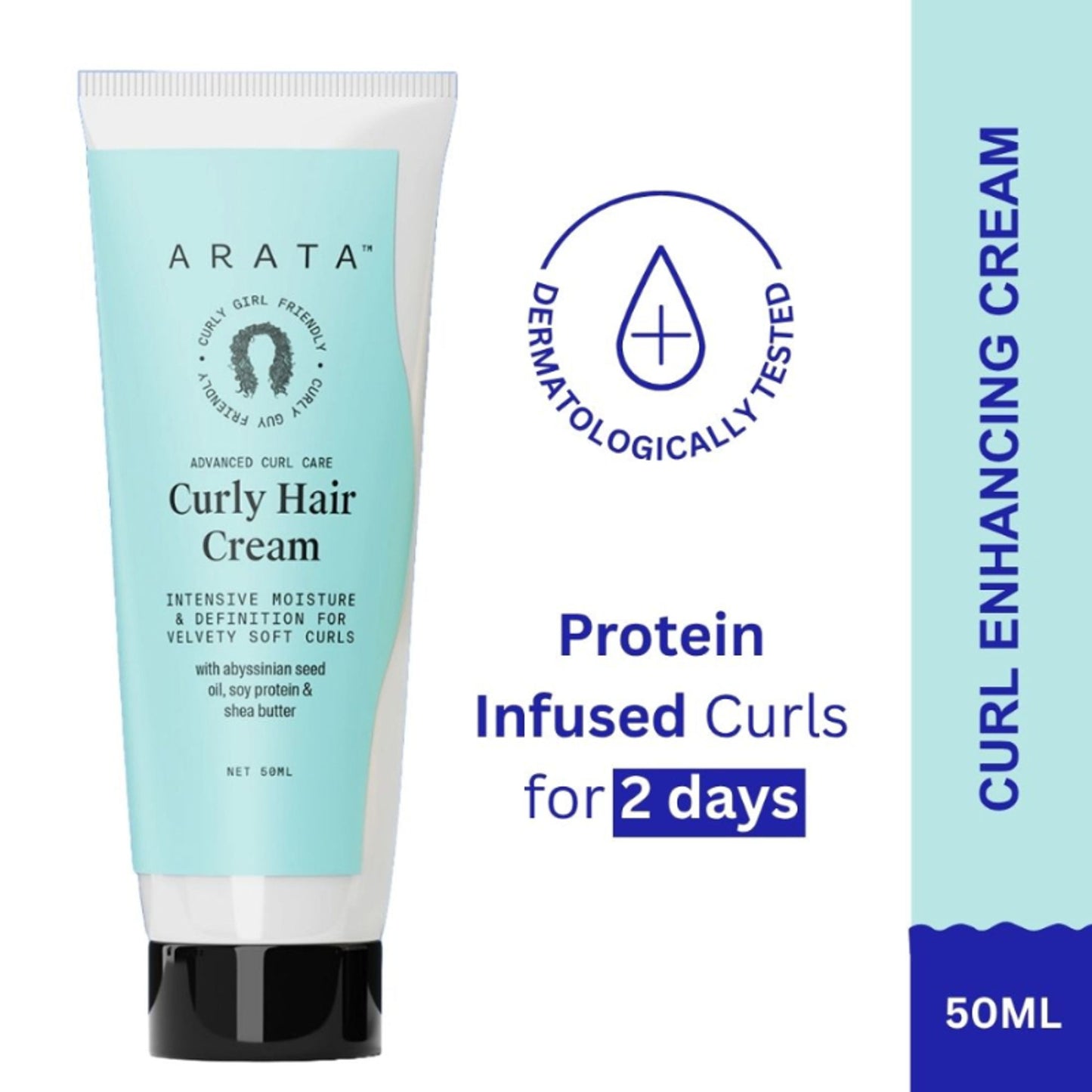 Arata Curly Hair Cream For Definition With Abyssinian Seed Oil, Soya Protein & Shea Butter