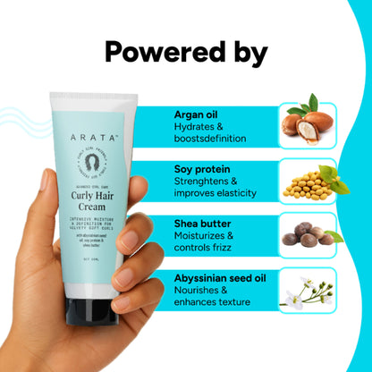 Arata Curly Hair Cream For Definition With Abyssinian Seed Oil, Soya Protein & Shea Butter