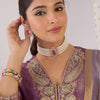 Dhiyona IE Paisley Yoke Design V-Neck Zari Straight Kurta With Trouser And Dupatta