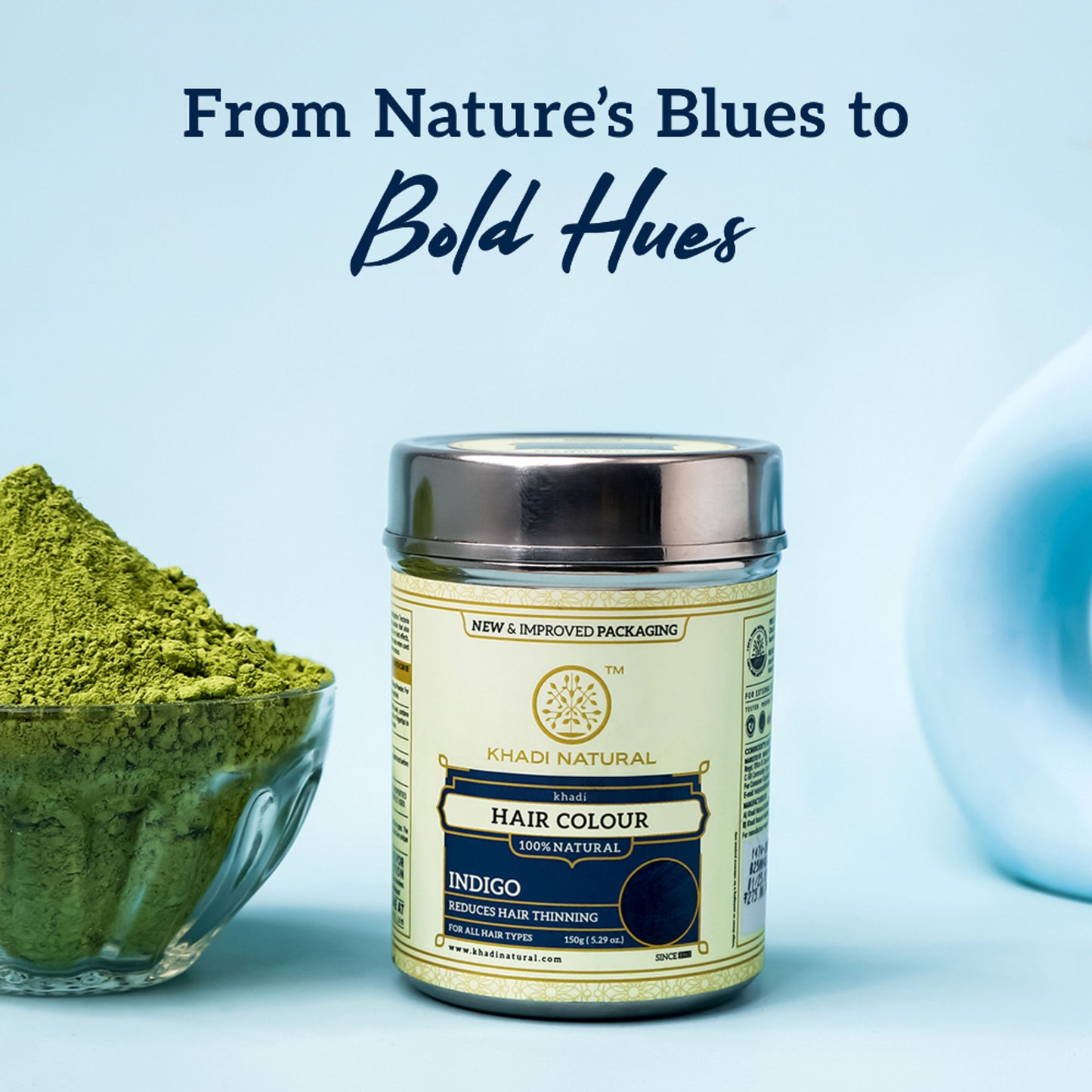 Khadi Natural Indigo Color for Natural Black Tint, Grey Coverage and Scalp Nourishment