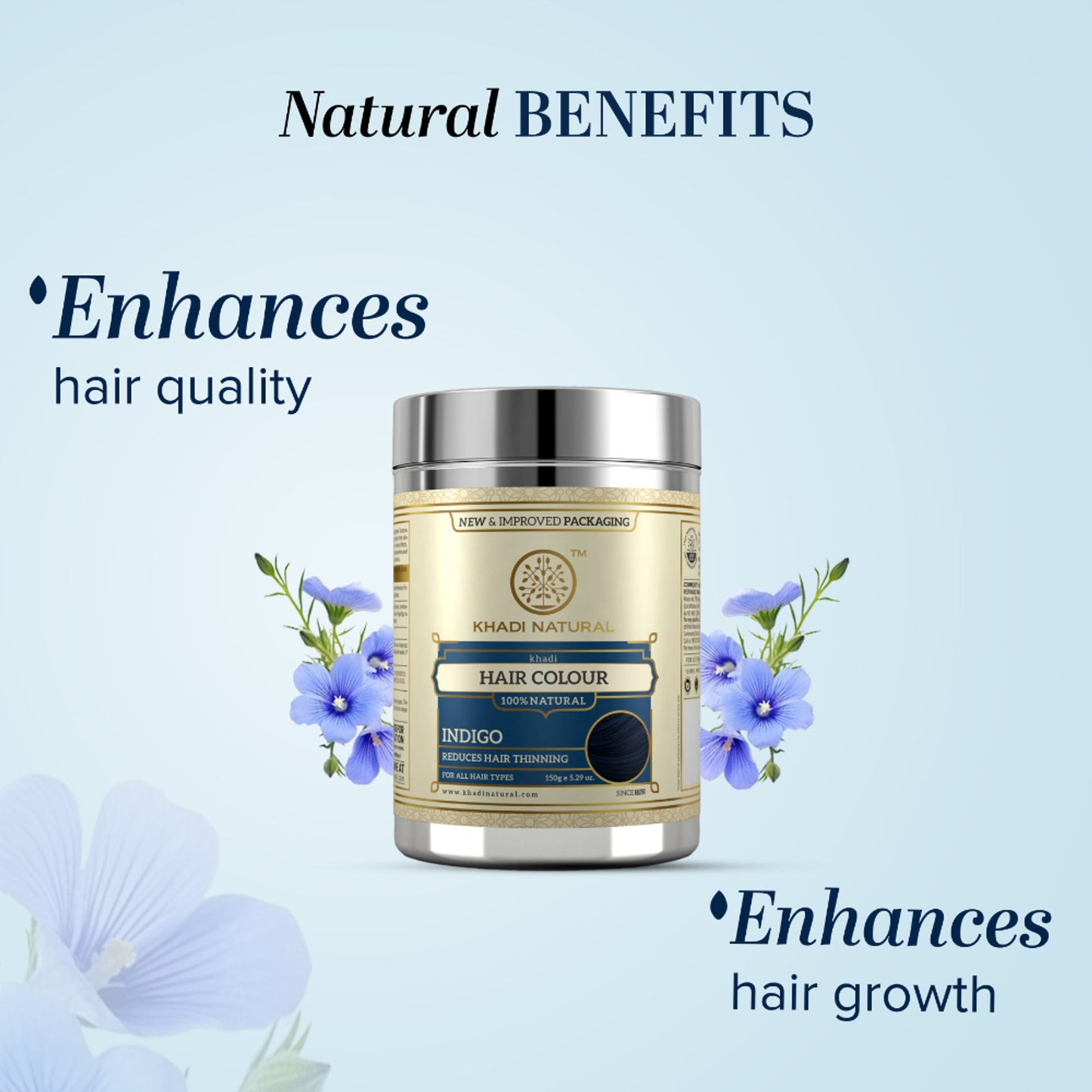 Khadi Natural Indigo Color for Natural Black Tint, Grey Coverage and Scalp Nourishment