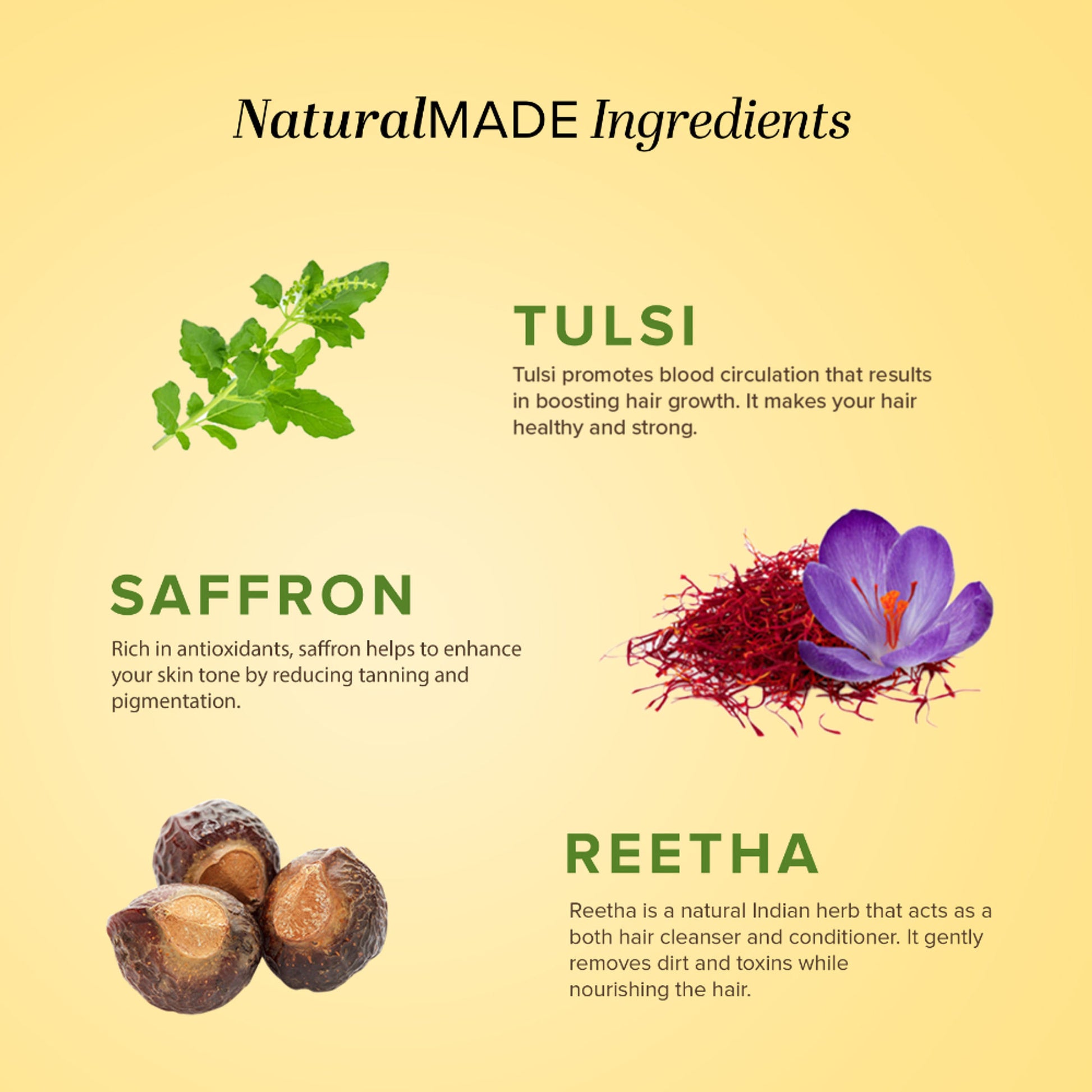 Khadi Natural Saffron Tulsi & Reetha Hair Cleanser for Strengthened Hair and Strong Roots