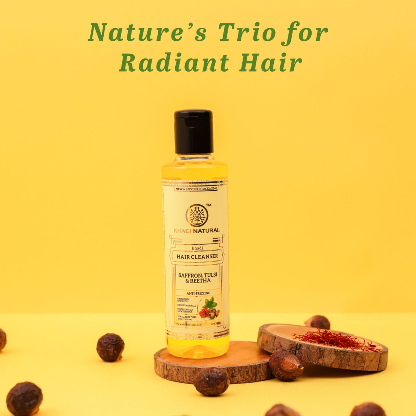 Khadi Natural Saffron Tulsi & Reetha Hair Cleanser for Strengthened Hair and Strong Roots
