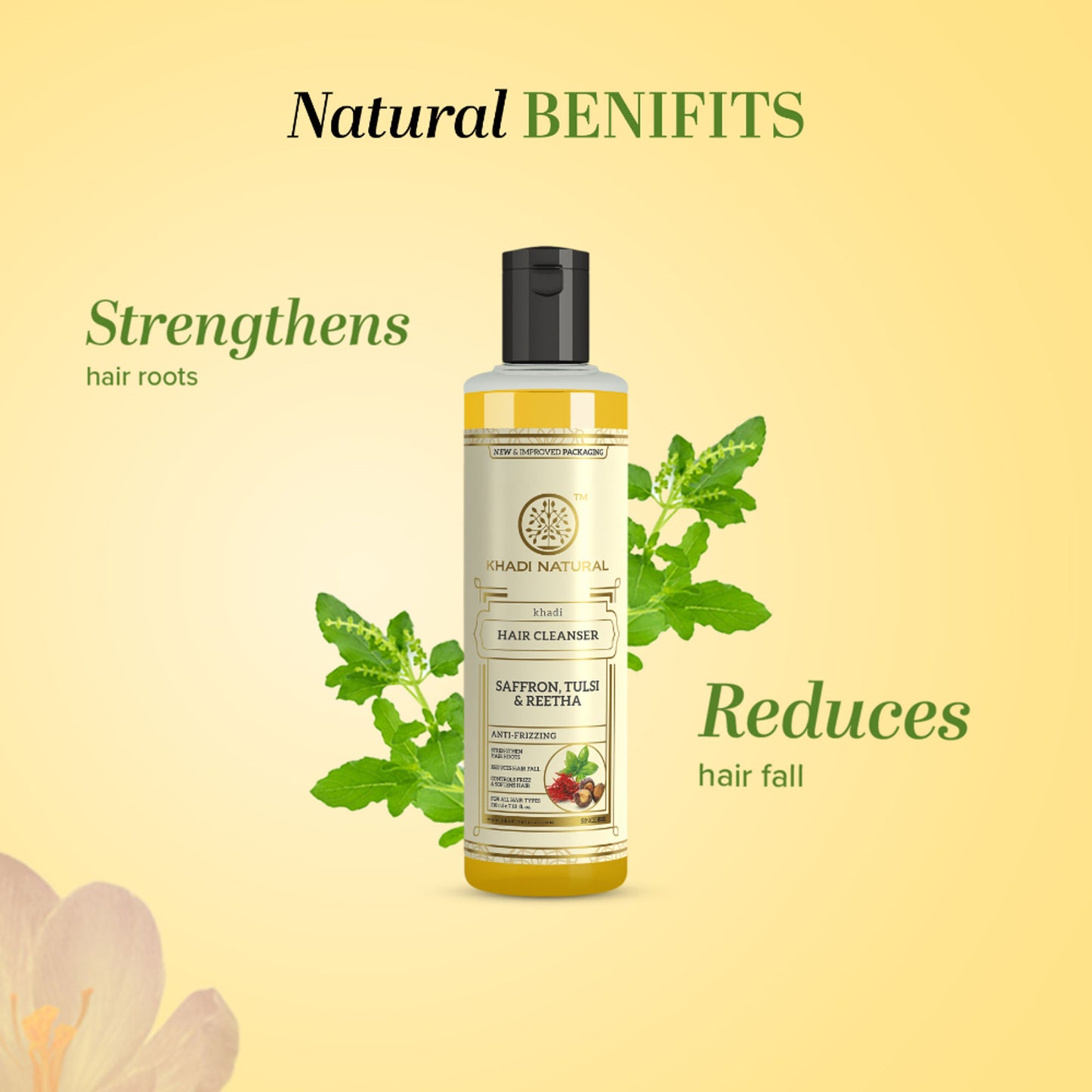 Khadi Natural Saffron Tulsi & Reetha Hair Cleanser for Strengthened Hair and Strong Roots