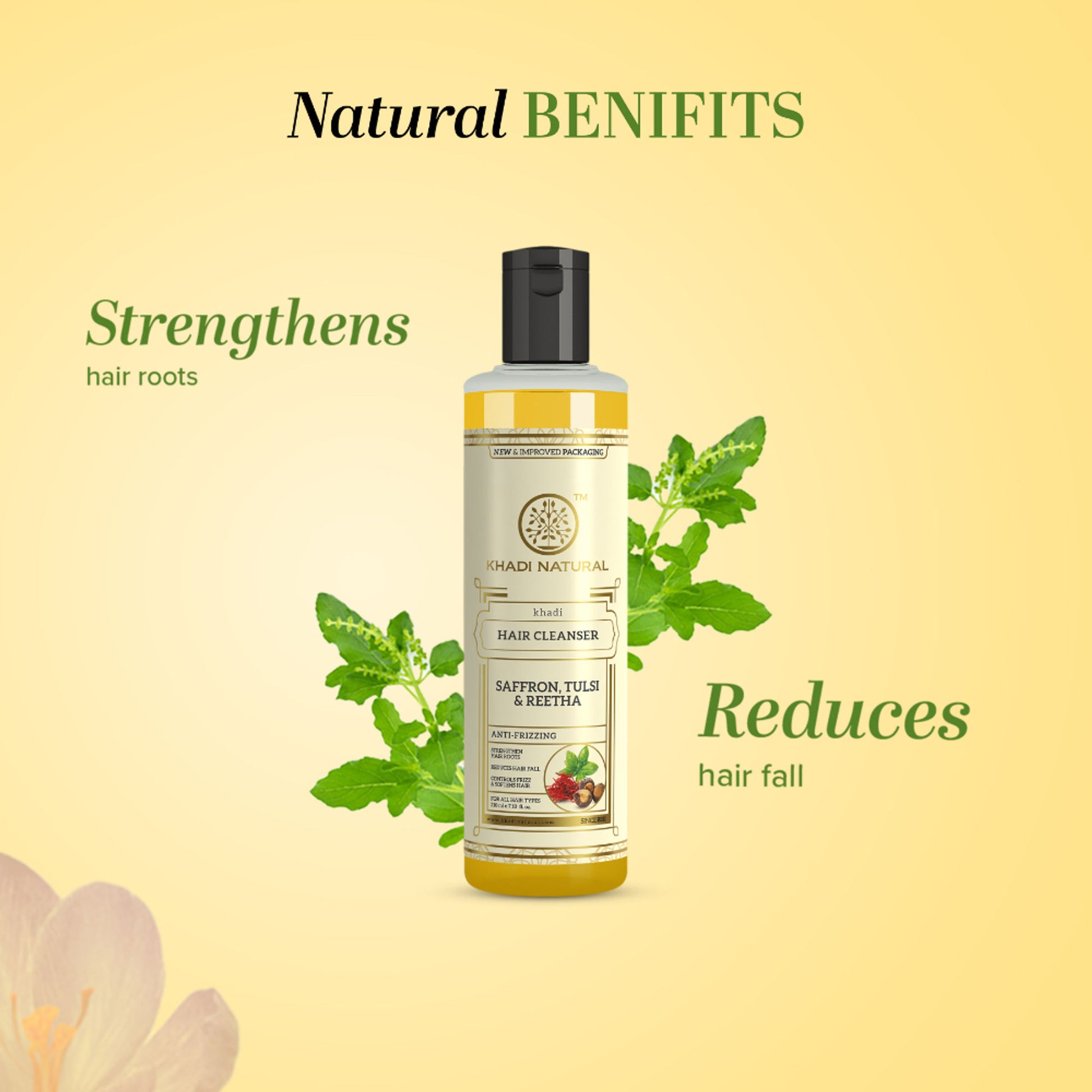 Khadi Natural Saffron Tulsi & Reetha Hair Cleanser for Strengthened Hair and Strong Roots