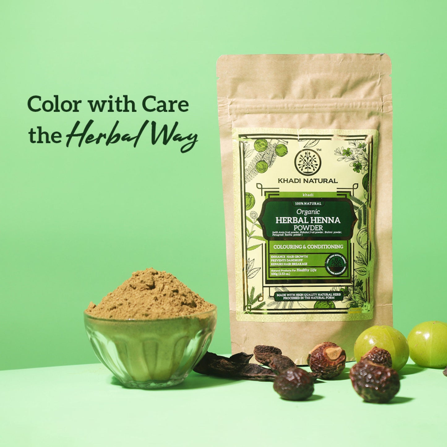 Khadi Natural Herbal Henna Organic Powder for Hair Fall, Dryness and Conditioning