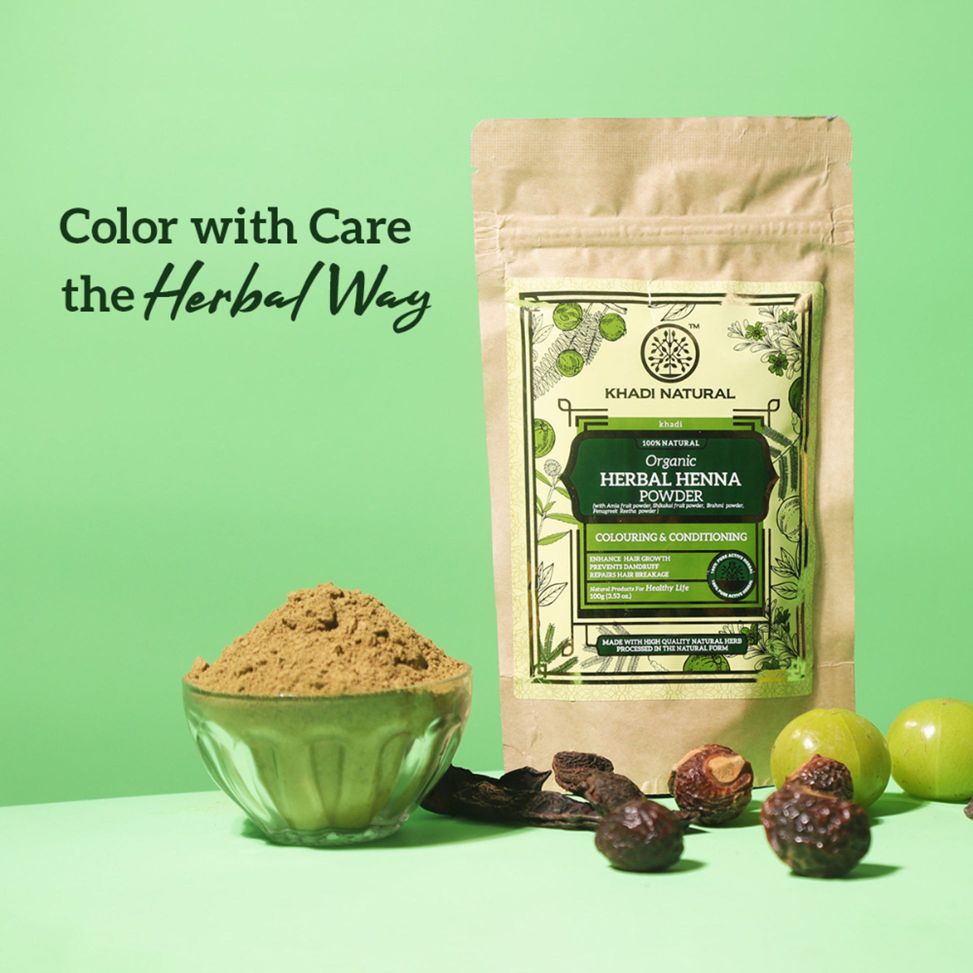 Khadi Natural Herbal Henna Organic Powder for Hair Fall, Dryness and Conditioning