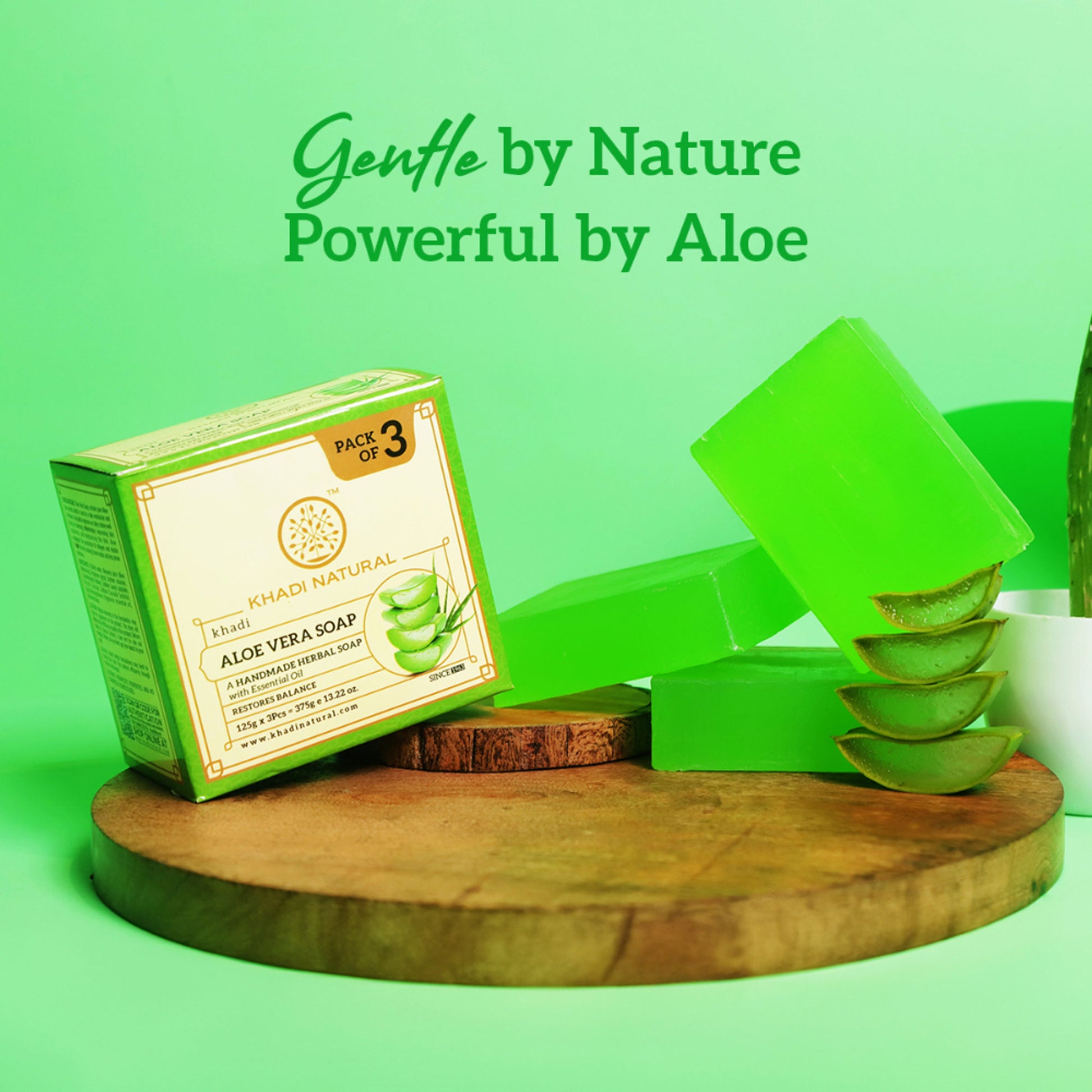 Khadi Natural Aloe Vera Soap for Calm, Moisturized Skin Every Day Pack of 3