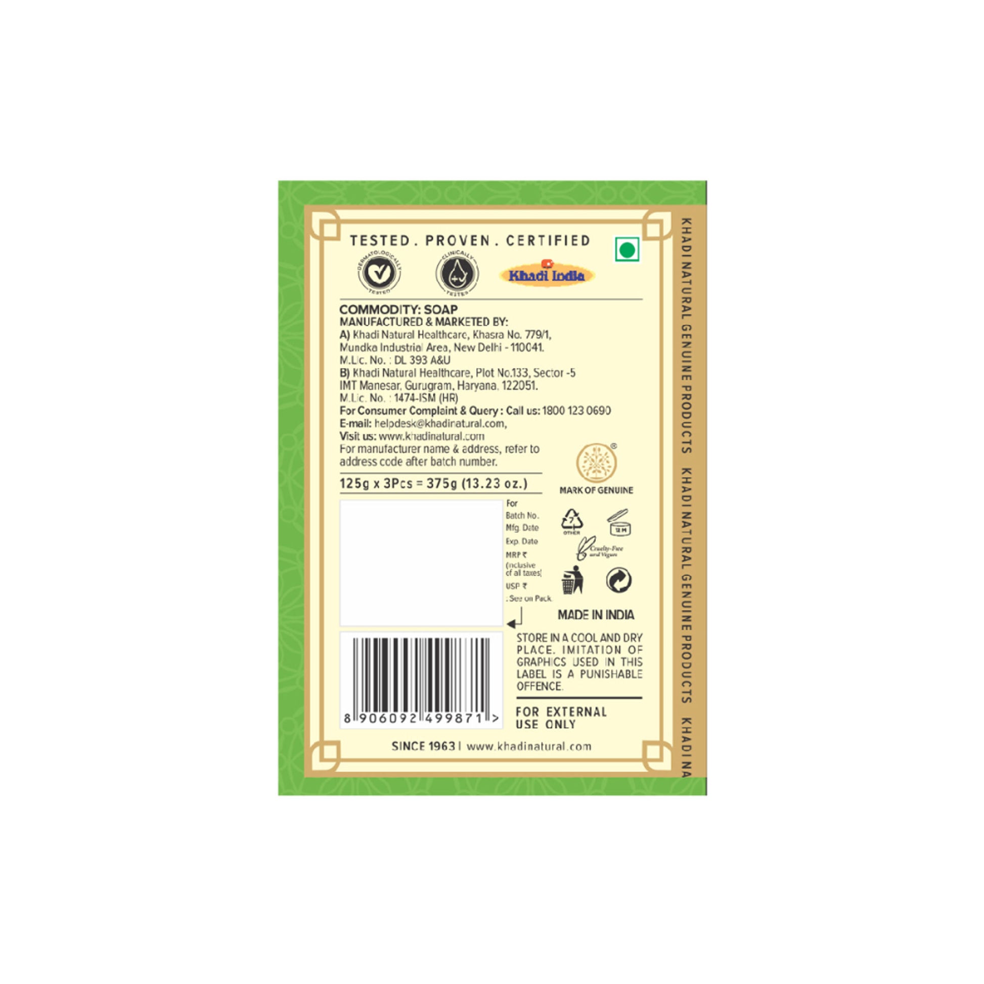 Khadi Natural Aloe Vera Soap for Calm, Moisturized Skin Every Day Pack of 3
