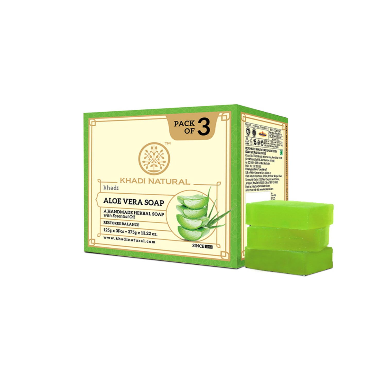 Khadi Natural Aloe Vera Soap for Calm, Moisturized Skin Every Day Pack of 3