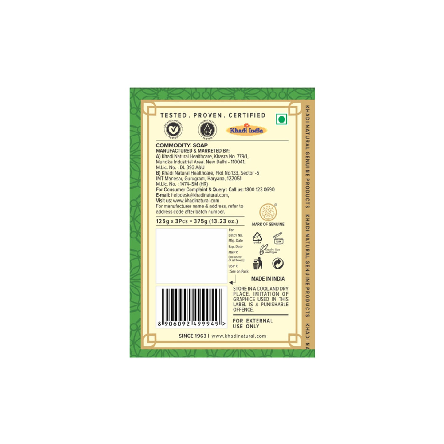 Khadi Natural Aloe Vera Soap for Skin Hydration, Cooling and Daily Nourishment Pack of 3