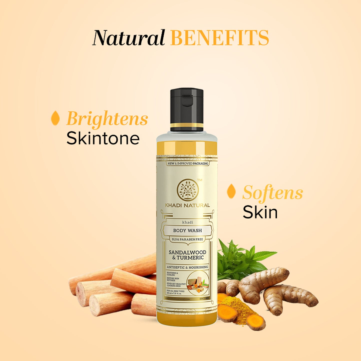 Khadi Natural Sandalwood & Turmeric Body Wash to Cleanse, Brighten, and Comfort Skin