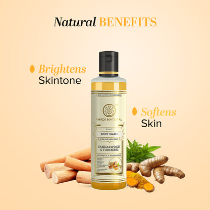 Khadi Natural Sandalwood & Turmeric Body Wash to Cleanse, Brighten, and Comfort Skin