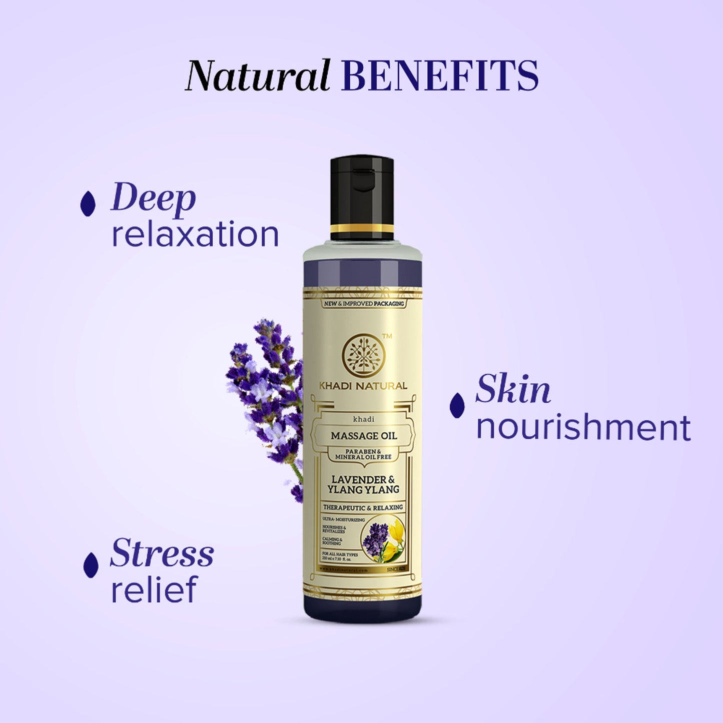Khadi Natural Lavender & Ylang Ylang Massage Oil for Stress Relief and Dry Skin Care