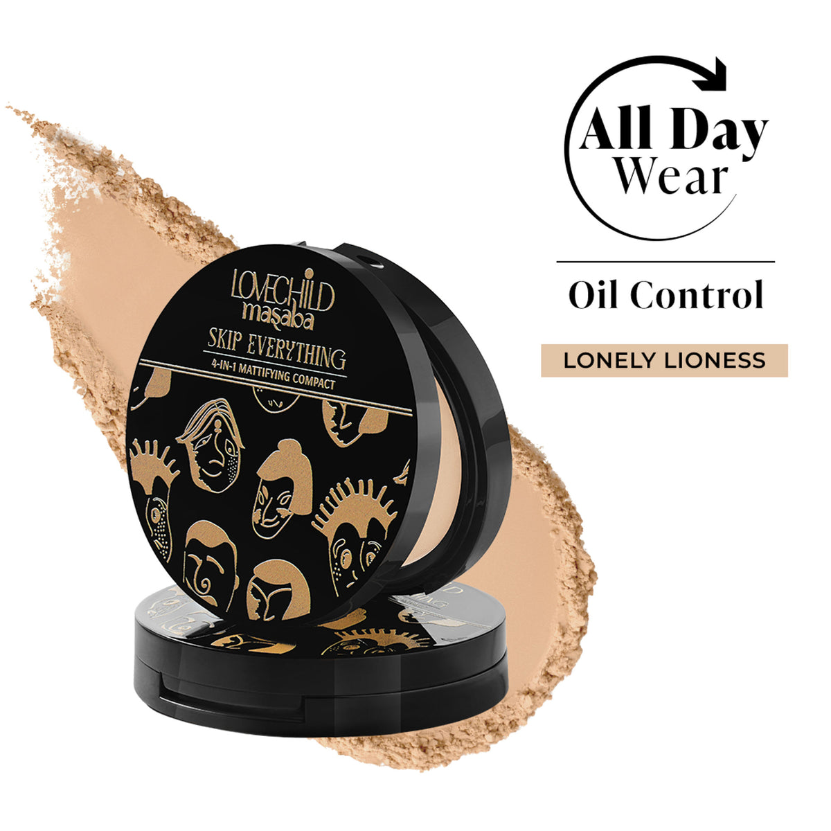 LoveChild Masaba Skip Everything Mattifying Compact with smooth, matte finish and compact case, designed for a flawless look.