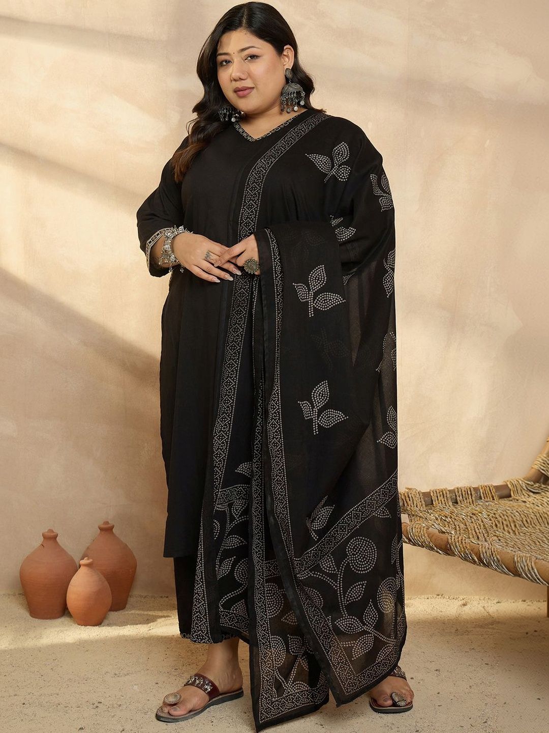 Indyancart Women's Ethnic Motifs Regular Pure Cotton Kurta with Palazzos & With Dupatta