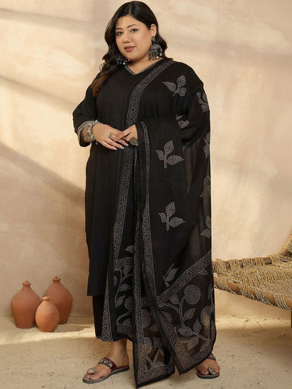 Indyancart Women's Ethnic Motifs Regular Pure Cotton Kurta with Palazzos & With Dupatta