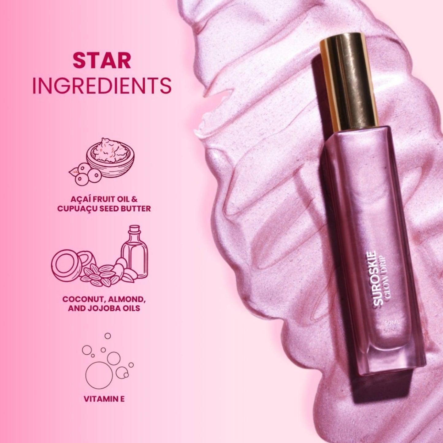 SUROSKIE Glow Drip Shimmer For Radiant & Luminous Skin - Pink