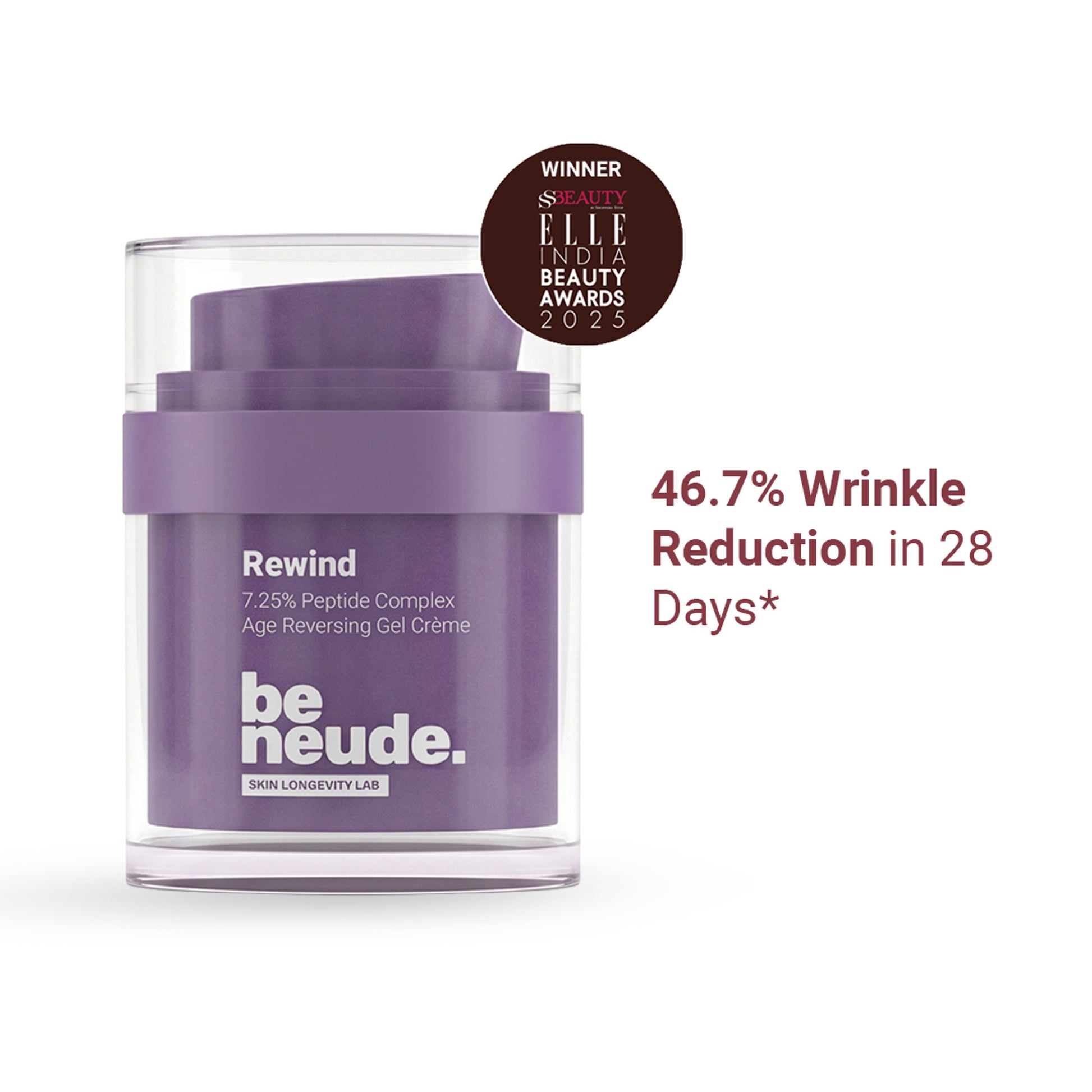 Be Neude Rewind Age Reversing Gel Creme Wrinkle&FineLine Reduction 5.25% Advanced Peptide Complex