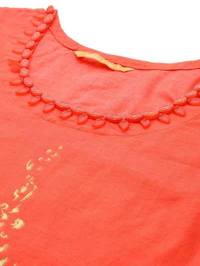 Dhiyona IE Floral Printed Beads & Stones Pure Cotton Kurta With Trousers & Dupatta