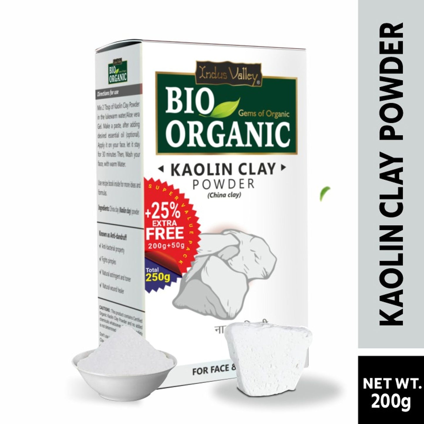 Indus Valley Bio Organic Kaolin Clay Powder for Face & Skin