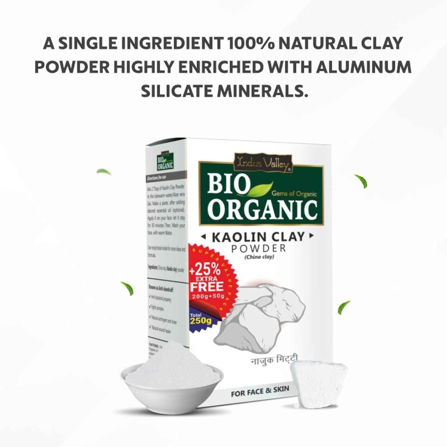 Indus Valley Bio Organic Kaolin Clay Powder for Face & Skin