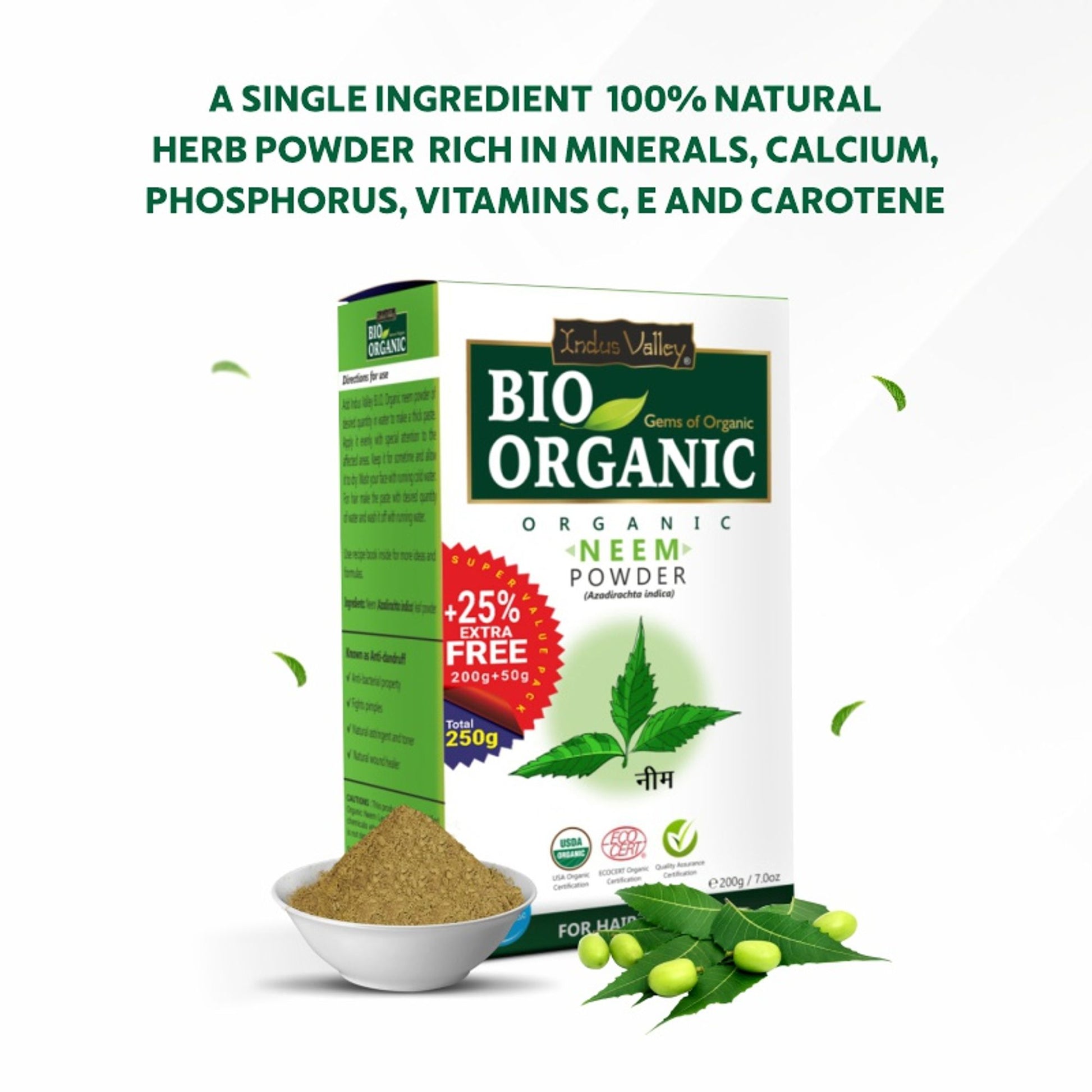 Indus Valley Bio Organic Neem Powder for Hair & Skin