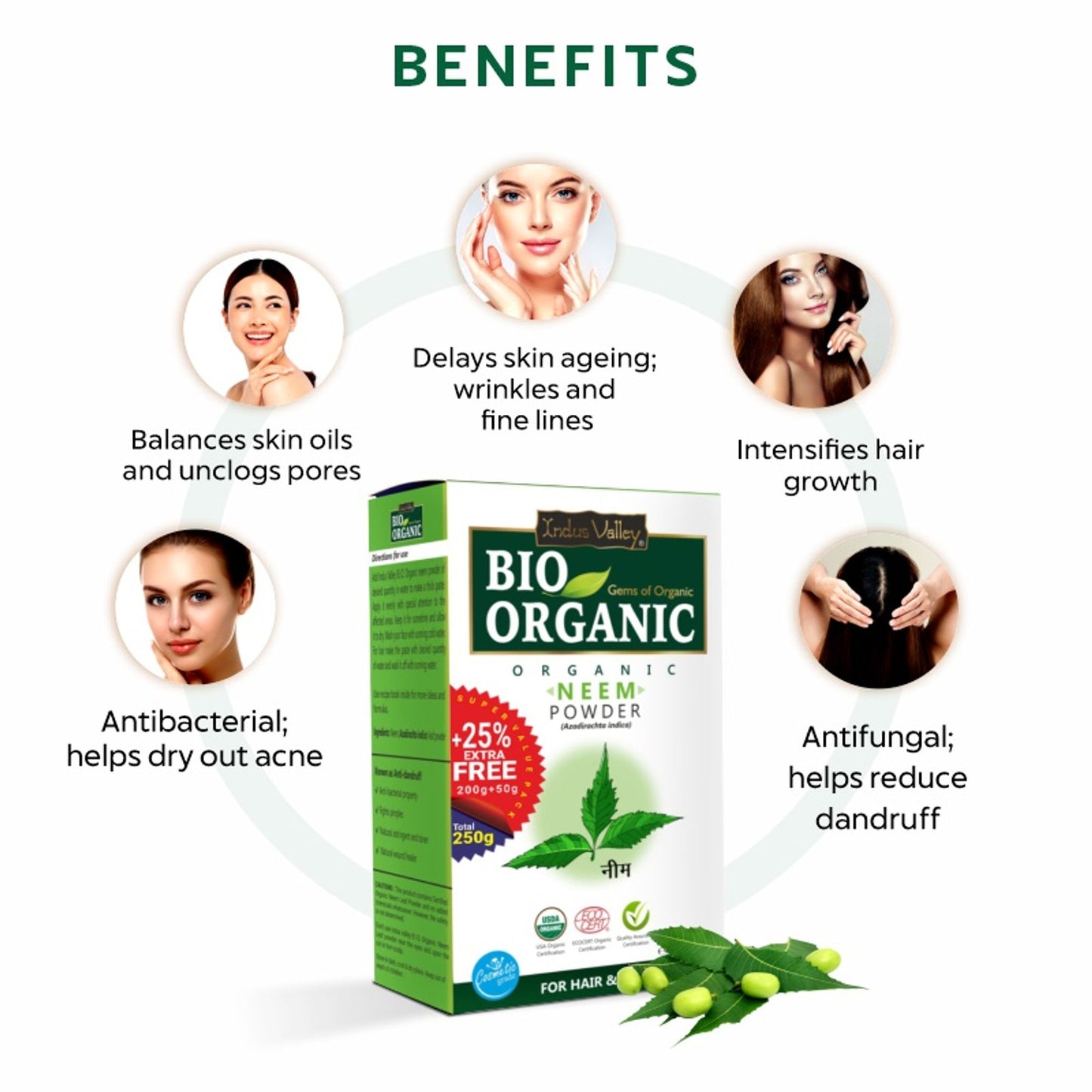 Indus Valley Bio Organic Neem Powder for Hair & Skin