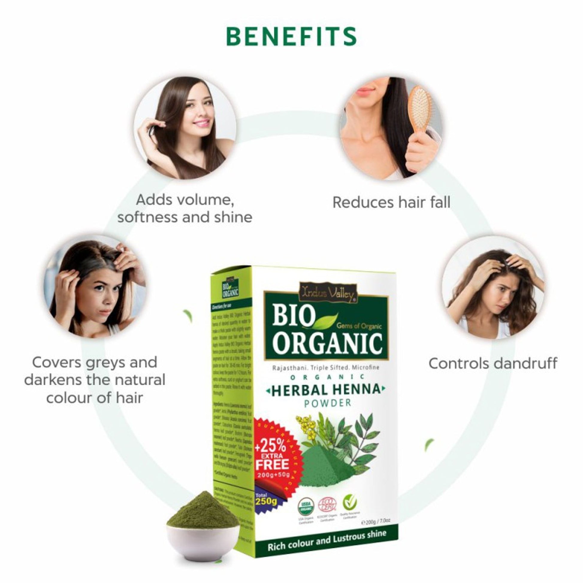 Indus Valley Henna Powder Natural Hair Color, Shine & Conditioning