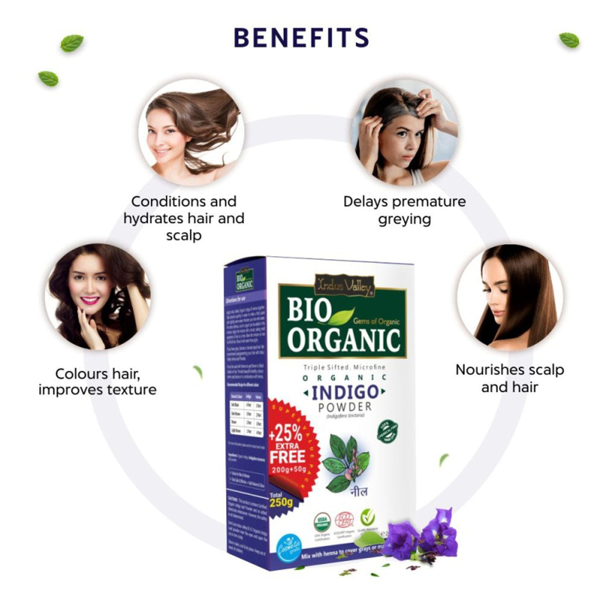 Indus Valley Indigo Powder Natural Hair Color & Grey Coverage