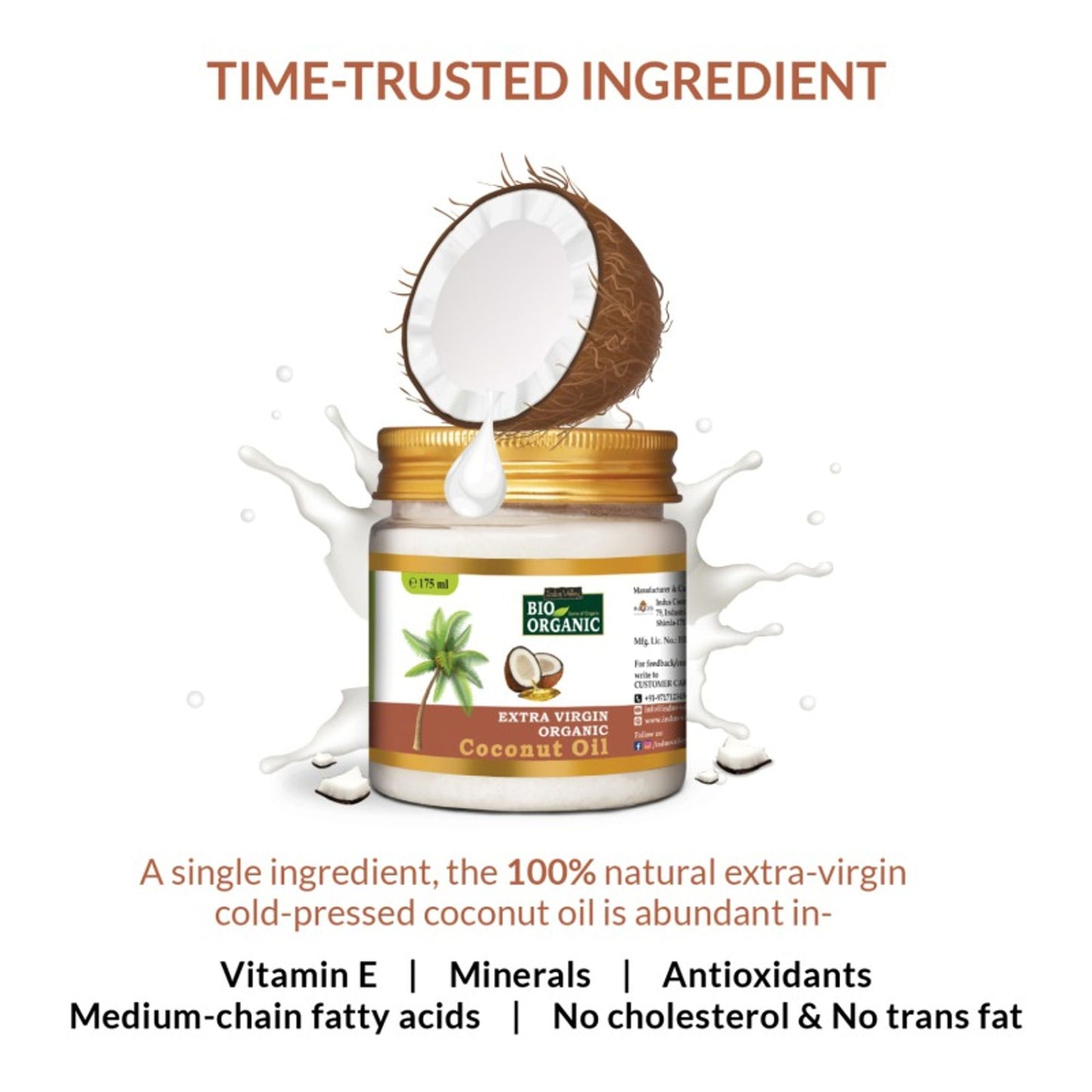 Indus Valley Bio Organic Extra Virgin Coconut Oil for Body, Hair & Skin