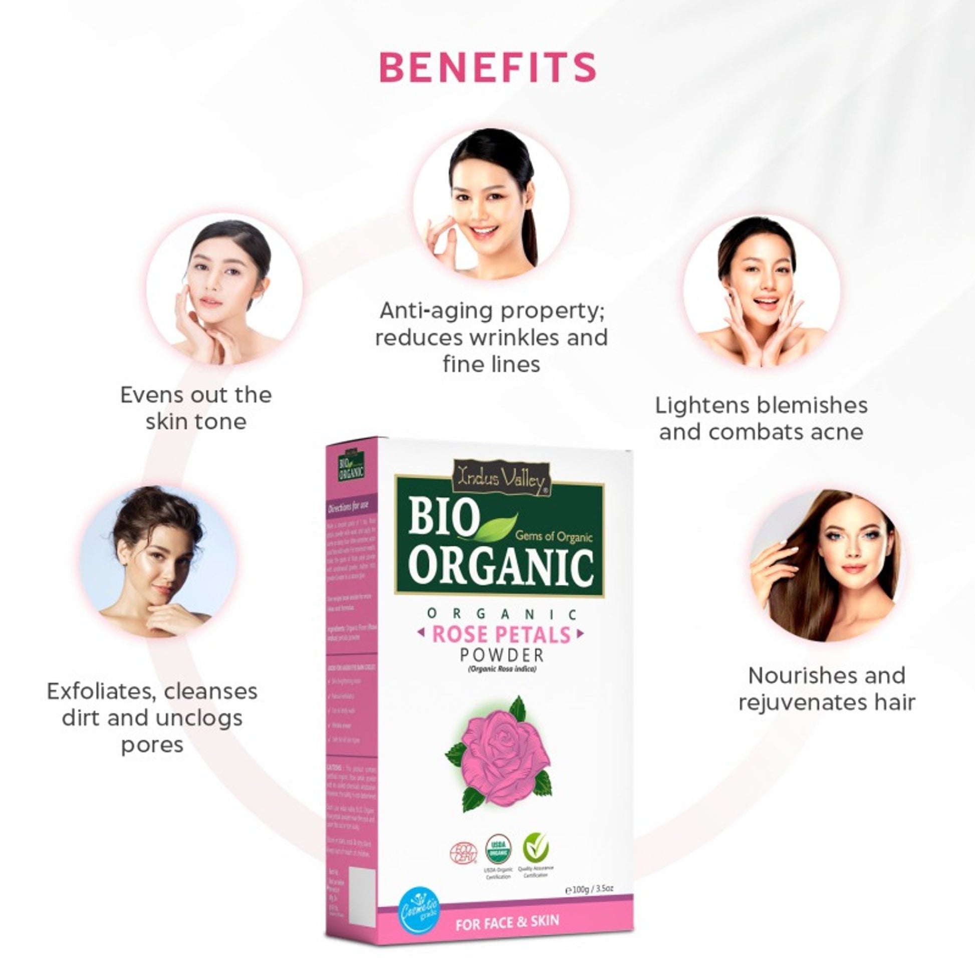 Indus Valley Rose Petal Powder Glow Boosting, Skin Brightening Face Pack