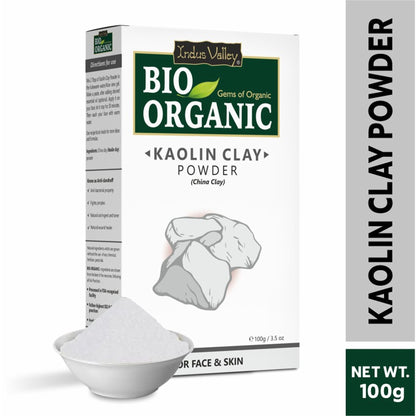 Indus Valley Kaolin Clay Powder Gentle Cleanser for oil control and skincare, showing the powder in a natural setting.