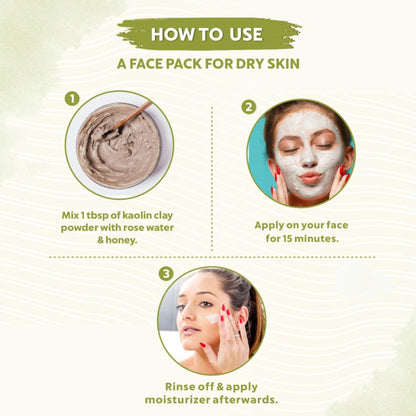 Indus Valley Kaolin Clay Powder Gentle Cleanser for oil control and skin care, shown in a clear container with powder inside.