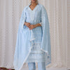 Dhiyona IE Blue Floral Embroidered Thread Work Pure Cotton Kurta With Trousers & Dupatta
