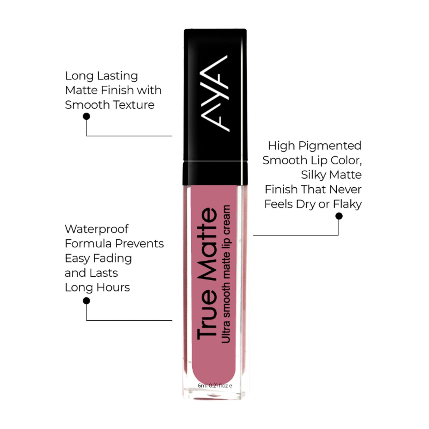 AYA True Matte Liquid Lipstick, Ultra Smooth Matte Lip Cream, 01 Pink