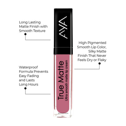 AYA True Matte Liquid Lipstick, Ultra Smooth Matte Lip Cream, 01 Pink