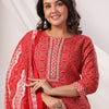 Dhiyona IE Bandhani Printed Notch Neck Pure Cotton Kurta With Trousers & Dupatta