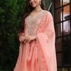Indyancart IE Floral Yoke Design Notch Neck Straight Kurta With Trousers & Dupatta