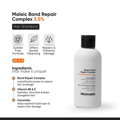 Minimalist Maleic Bond Repair Complex Hair 3.5 % Treatment Shampoo For Colored Heat Damaged & Frizzy Hair