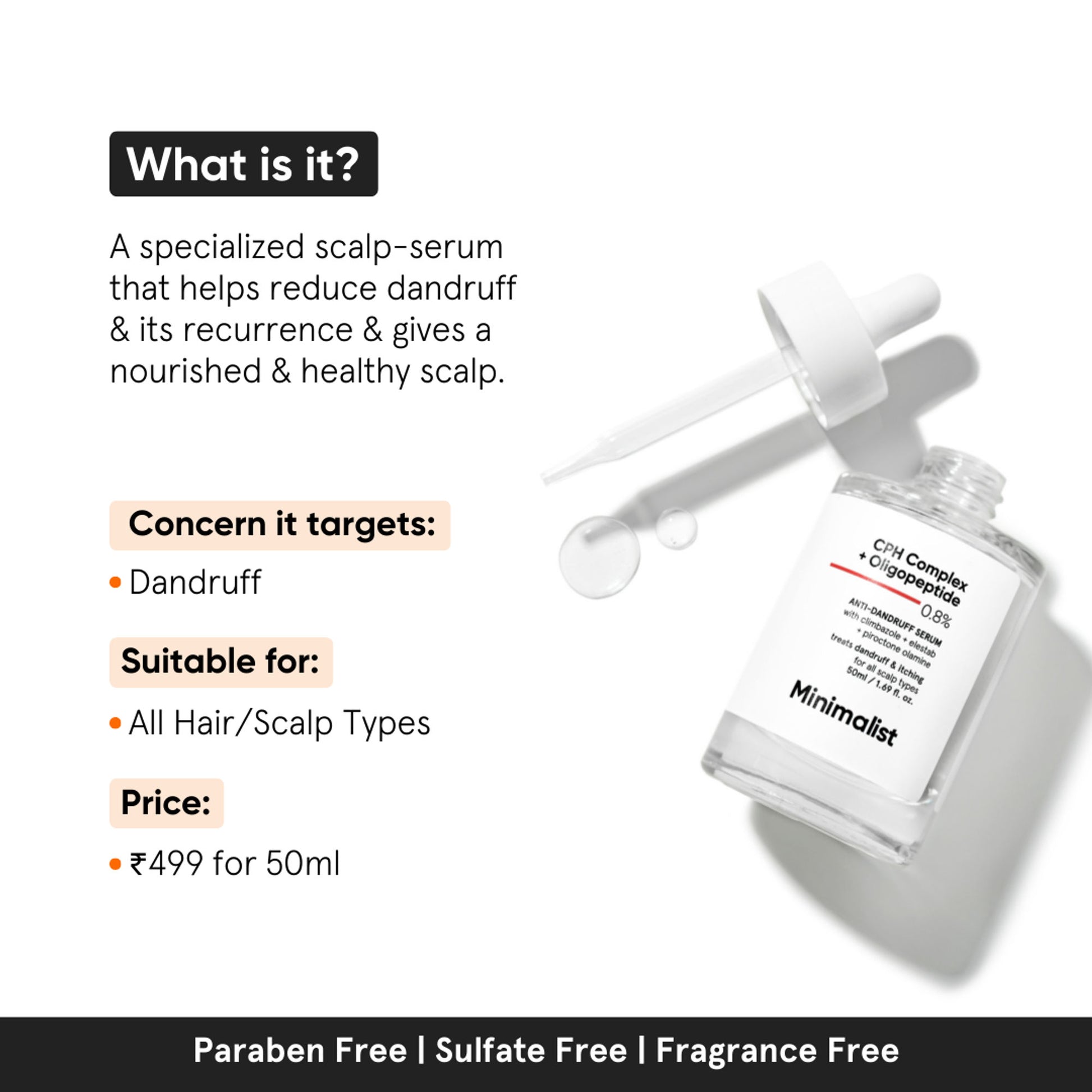Minimalist Anti-Dandruff Hair Serum With CPH Complex & Oligopeptide 0.8%