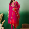 Dhiyona SN Women's Notch Neck Embroidered Straight Kurta With Trouser & Dupatta Set
