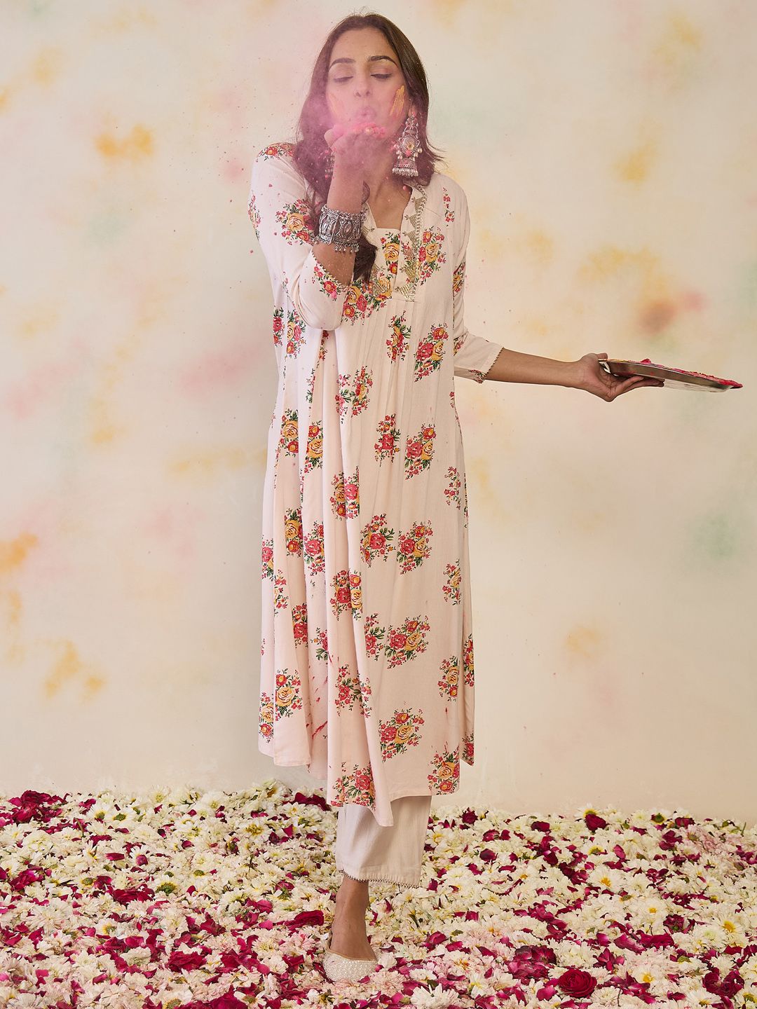 Indyancart IE Women Floral Printed Floral Kurta