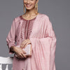 Dhiyona VA Women's Pink Ethnic Motifs Embroidered Sequinned Kurta with Trousers & With Dupatta