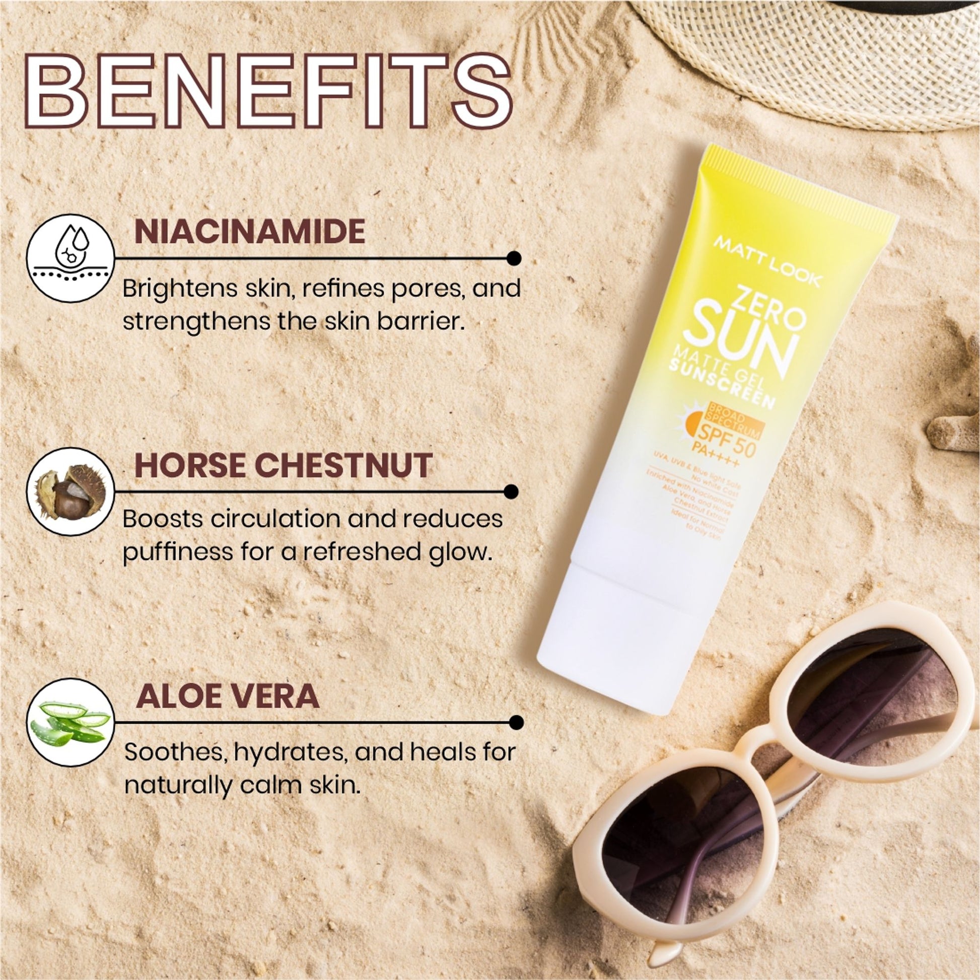 Matt look Zero Sun Matte Gel SPF 50 PA++++ Sunscreen