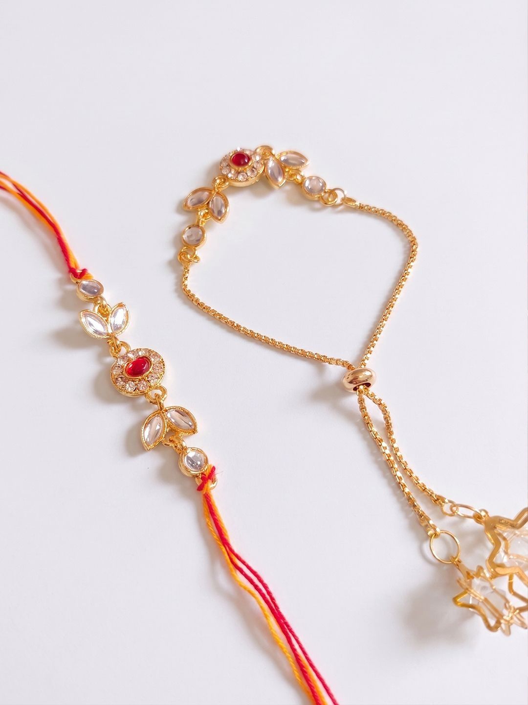 Anouk Set Of 2 Kundan Studded Gold Toned Bhaiya Bhabhi Rakhi